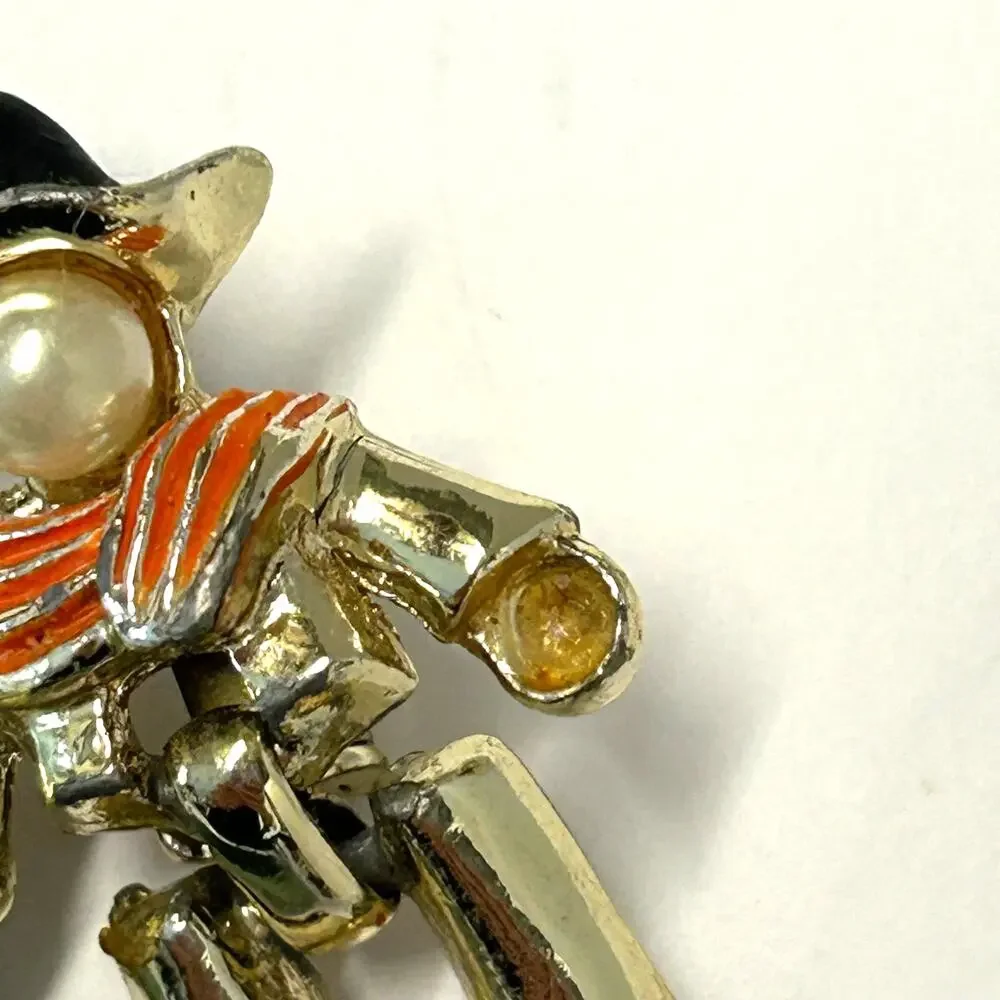Vintage Mariachi‎ Man Articulated Enamel Faux Pearl Brooch Pin
